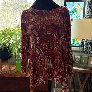 Ruby Rd. Red Floral Burnout Long Sleeve Top